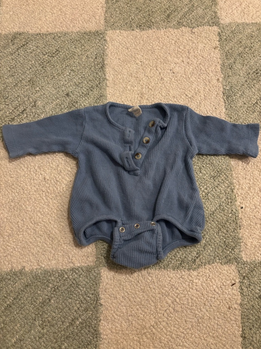 Quinn Blue Waffle Knit Henley Baby Onesie
